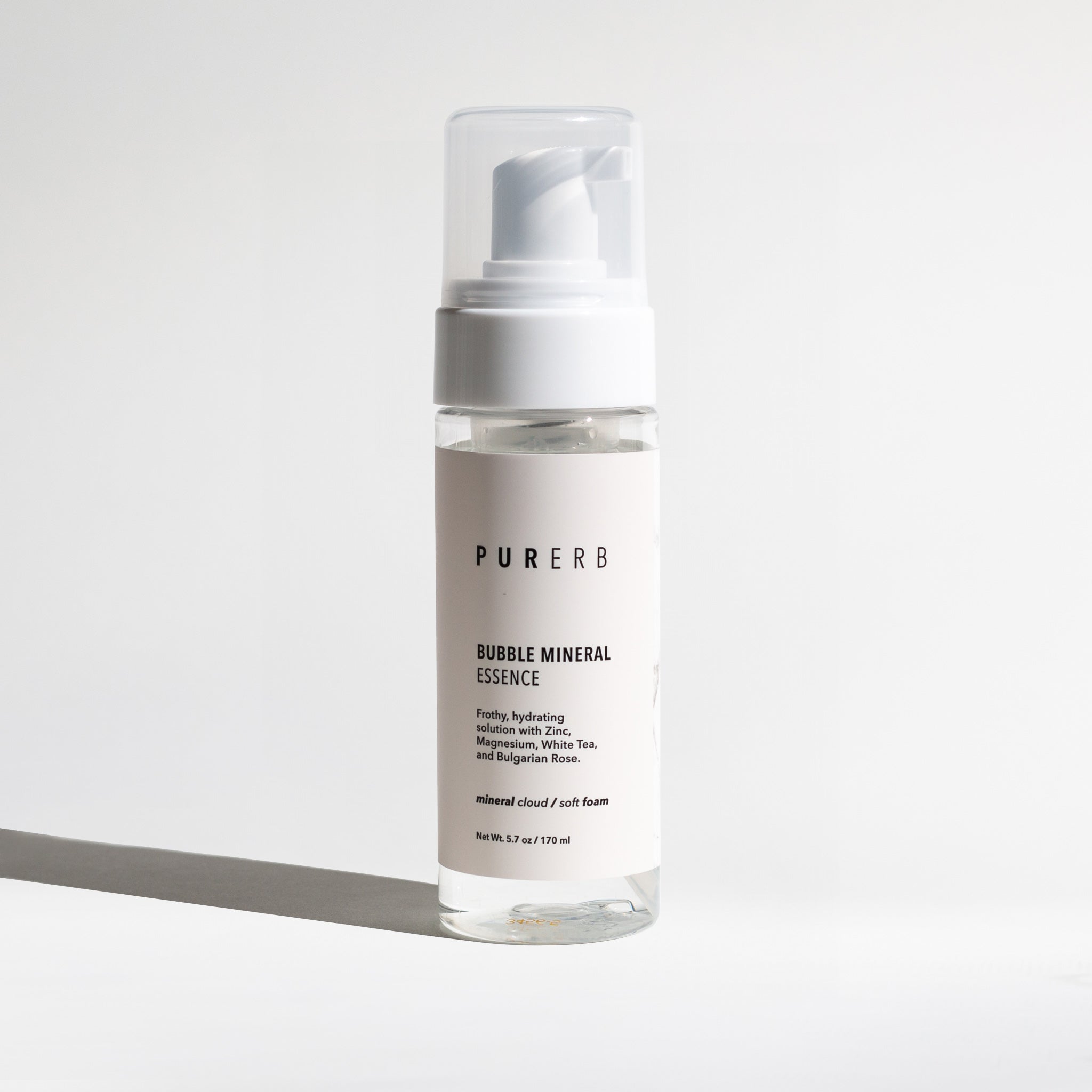 Bubble Mineral Essence - Frothy hydrating solution with Zinc, Magnesium, White Tea, and Bulgarian Rose. Deeply hydrate, replenish, and soothe with essential minerals, amino acids, and anti-inflammatory ingredients. Reduce redness, combat aging, and rejuvenate skin. Ideal for all skin types and conditions