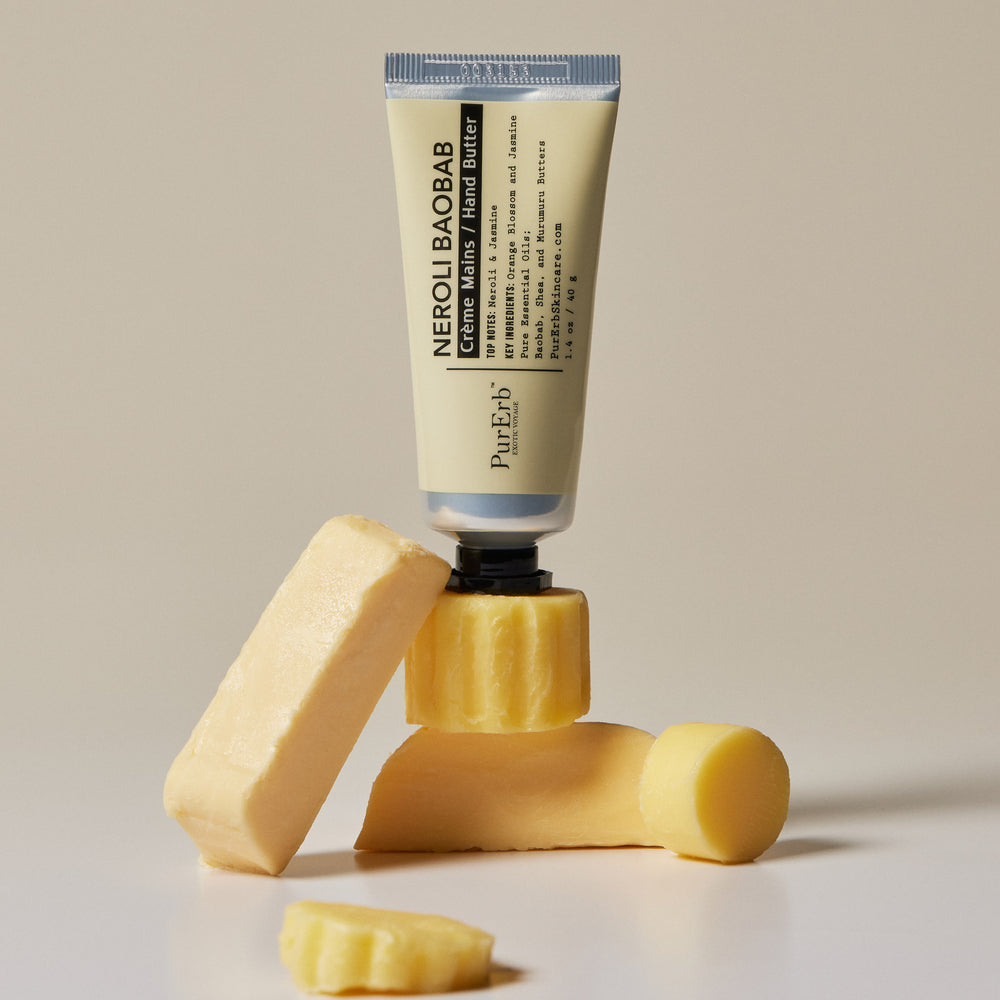 
            
                Load image into Gallery viewer, Delectable hand cream with Baobab, Shea, and Murumuru butters, enriched with exotic oils and a floral scent of Neroli, Sweet Orange, and Jasmine. Perfect for softening, protecting, and moisturizing dry hands while promoting relaxation.
            
        